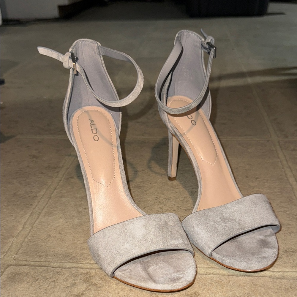 Aldo Light Gray Ankle Strap Heels